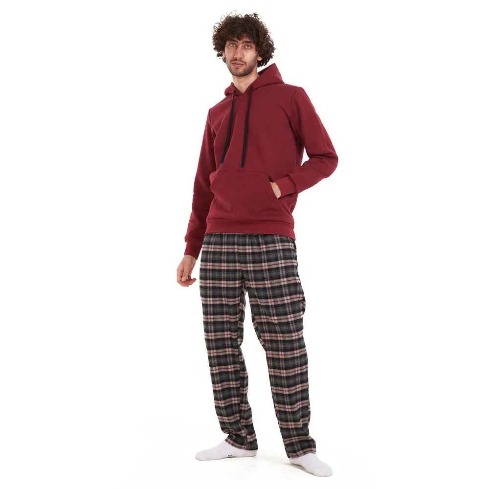 Men Winter Pajama Set Maroon sweatshirt  Maroon checkered Pants