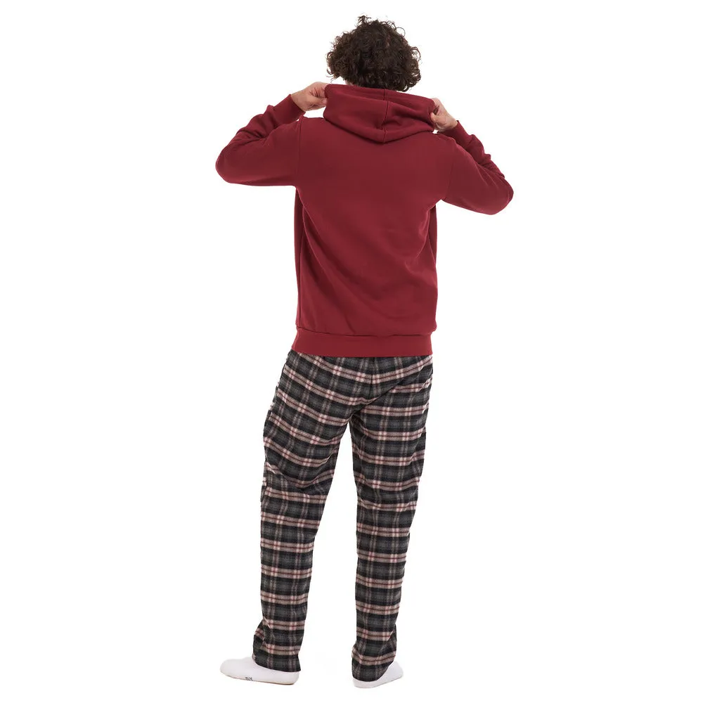 Men Winter Pajama Set Maroon sweatshirt  Maroon checkered Pants