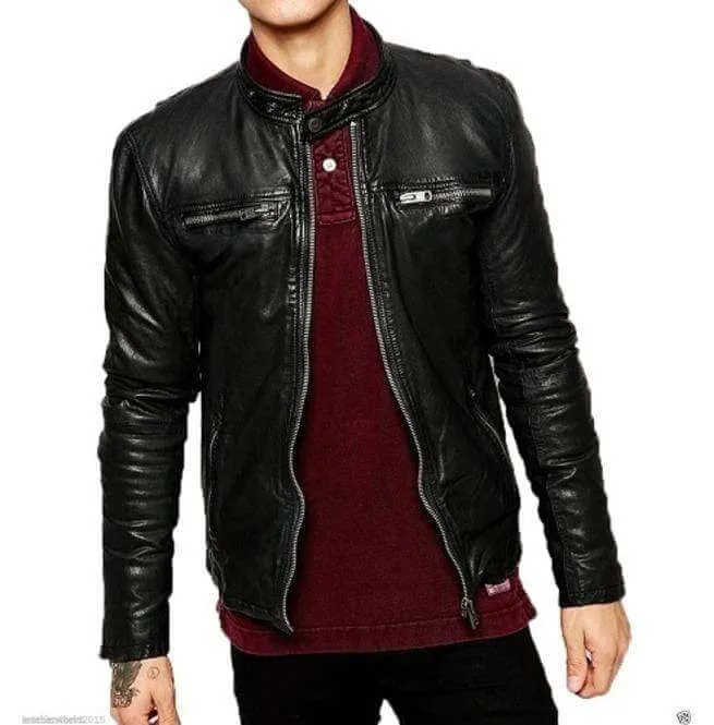 Men's Biker Leather Jacket, Handmade Men Fashion Black Leather Jacket