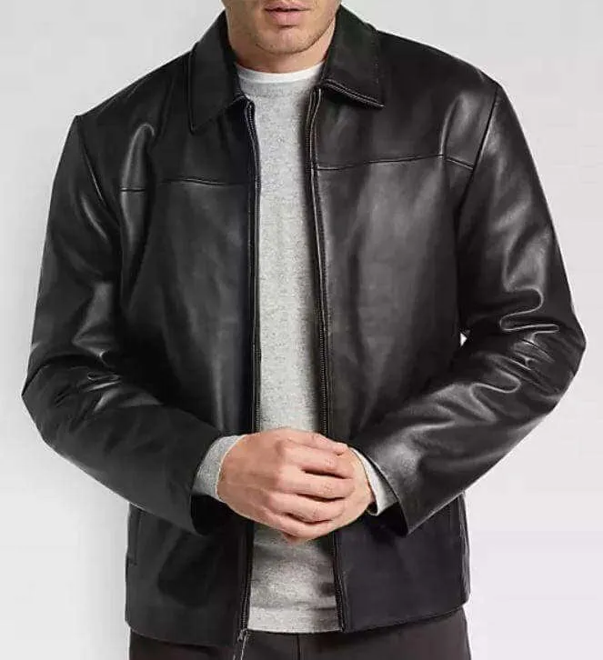 Men's Black Modern Fit Moto Leather Jacket, Designer Biker Fashion Genuine Leather Jacket