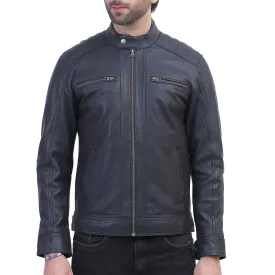 Mens Black Quilted Shoulder Distressed Leather Jacket