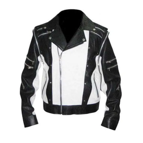 Men's Black White color BMW Motorcycle Racing Biker Leather Jacket