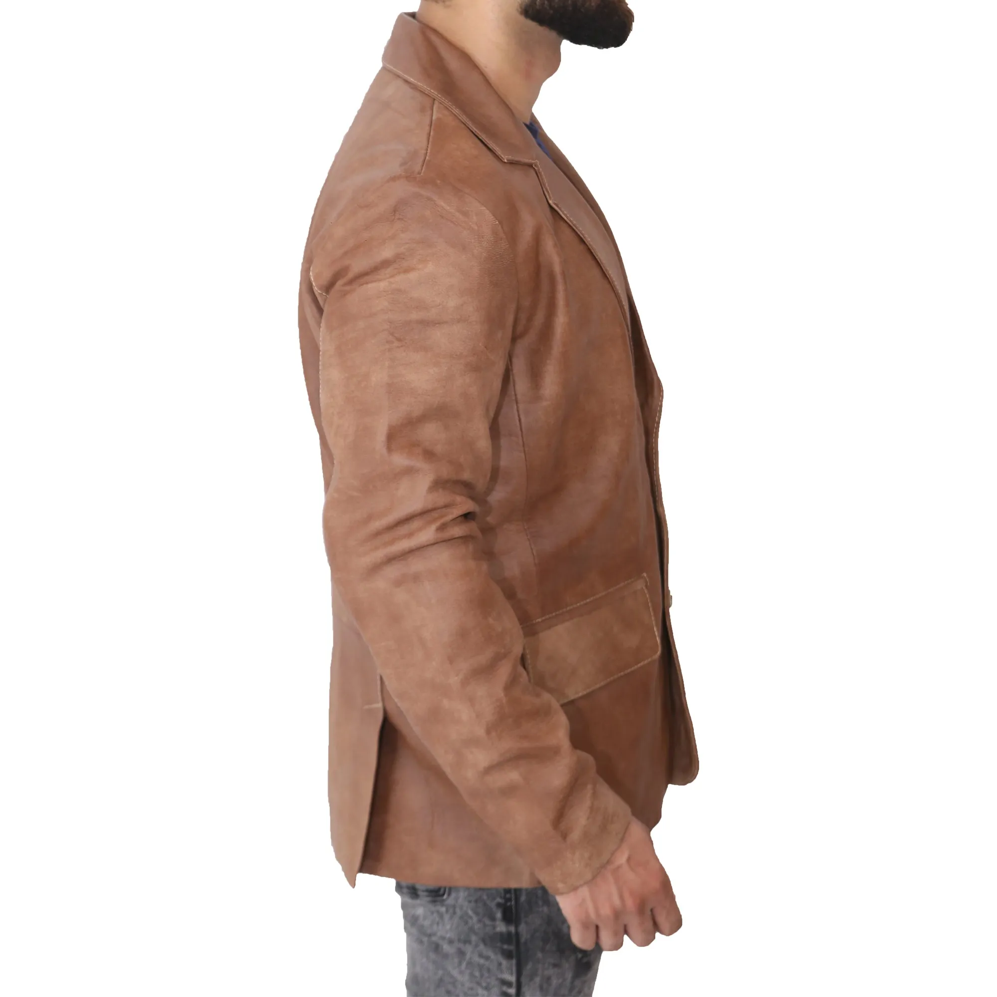 Men's Fashion Brown Leather Blazer Coat