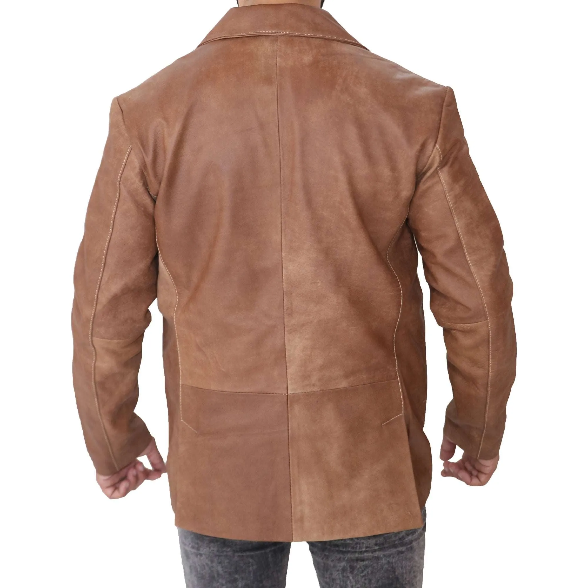 Men's Fashion Brown Leather Blazer Coat