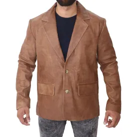 Men's Fashion Brown Leather Blazer Coat