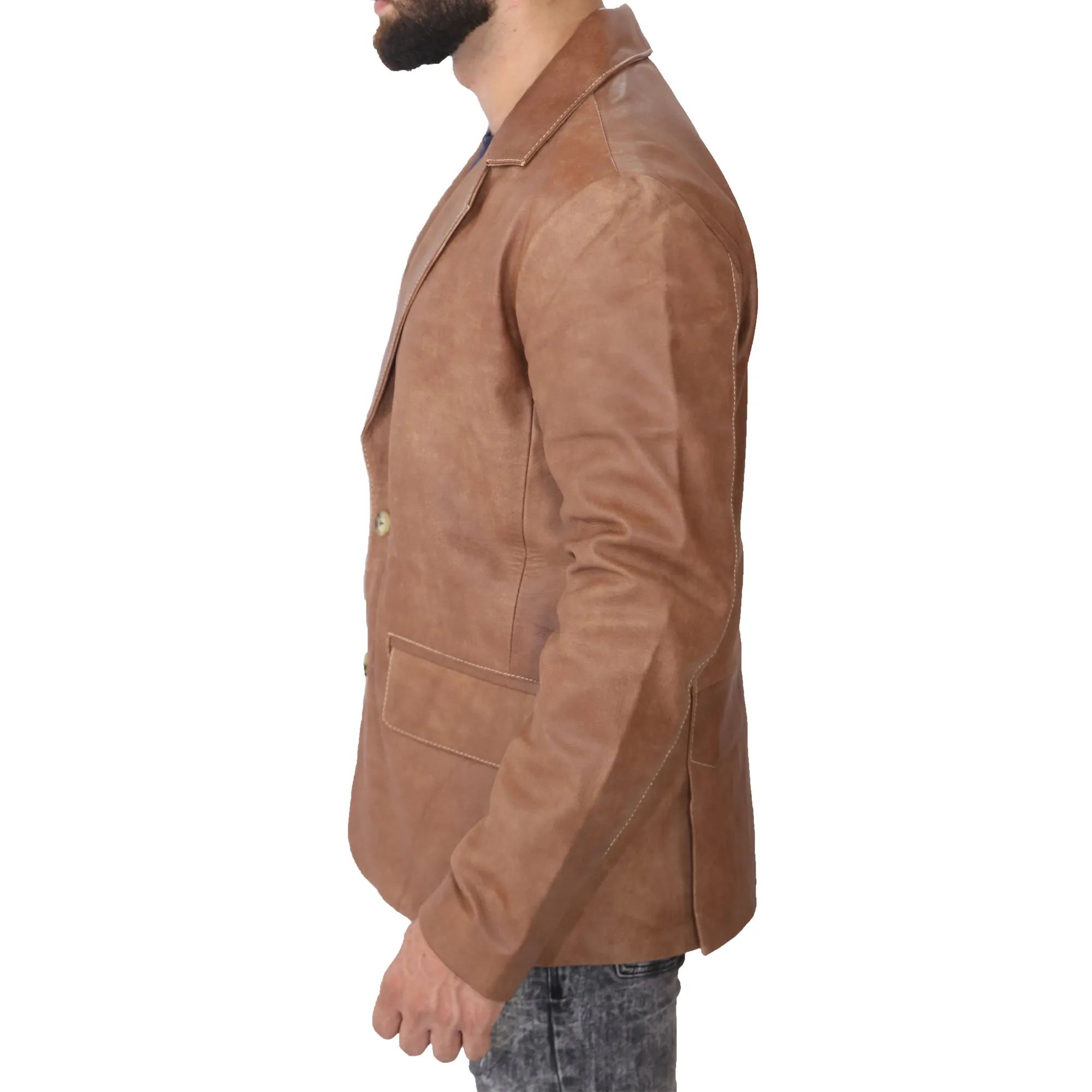 Men's Fashion Brown Leather Blazer Coat