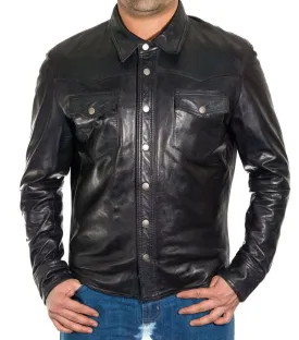 Men's Genuine Lambskin Leather Shirts Slim fit Police Military Style Jacket