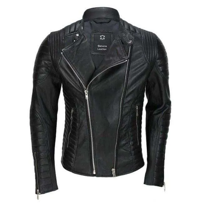 Men's Genuine Real Lambskin Black Leather Biker Jacket, New Motorcycle Jacket