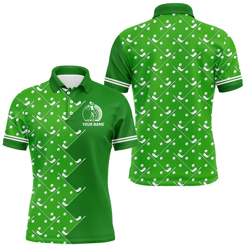 Mens Golf Long Sleeve Polo Shirts Custom Green Golf Pattern Men's Golf Clothing, Unique Golf Gifts