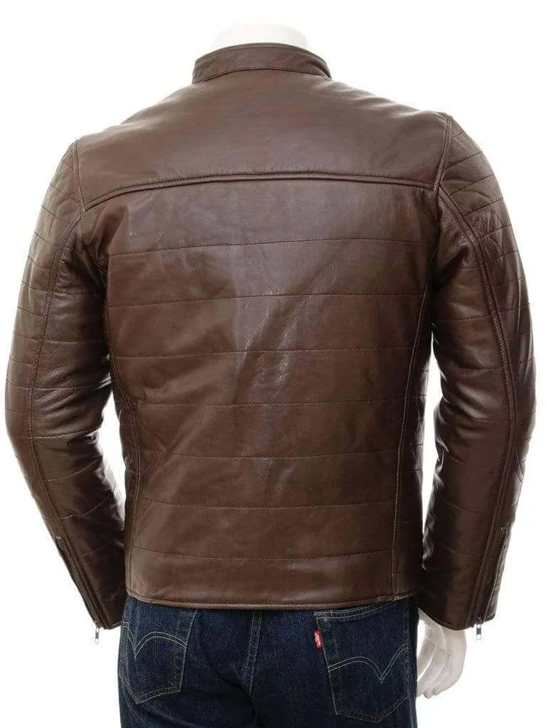 Mens Quilted Leather Jacket in Brown , Dress Fashion Genuine leather jacket