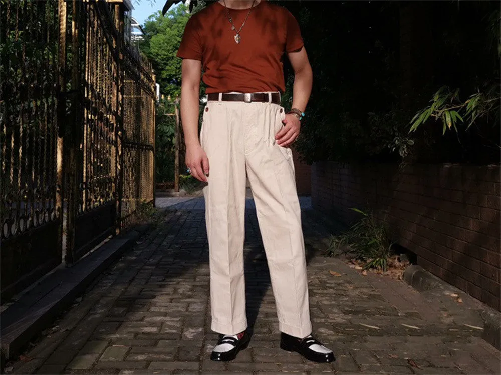 Men's Selvedge Wide Leg High Waist Chino Pants