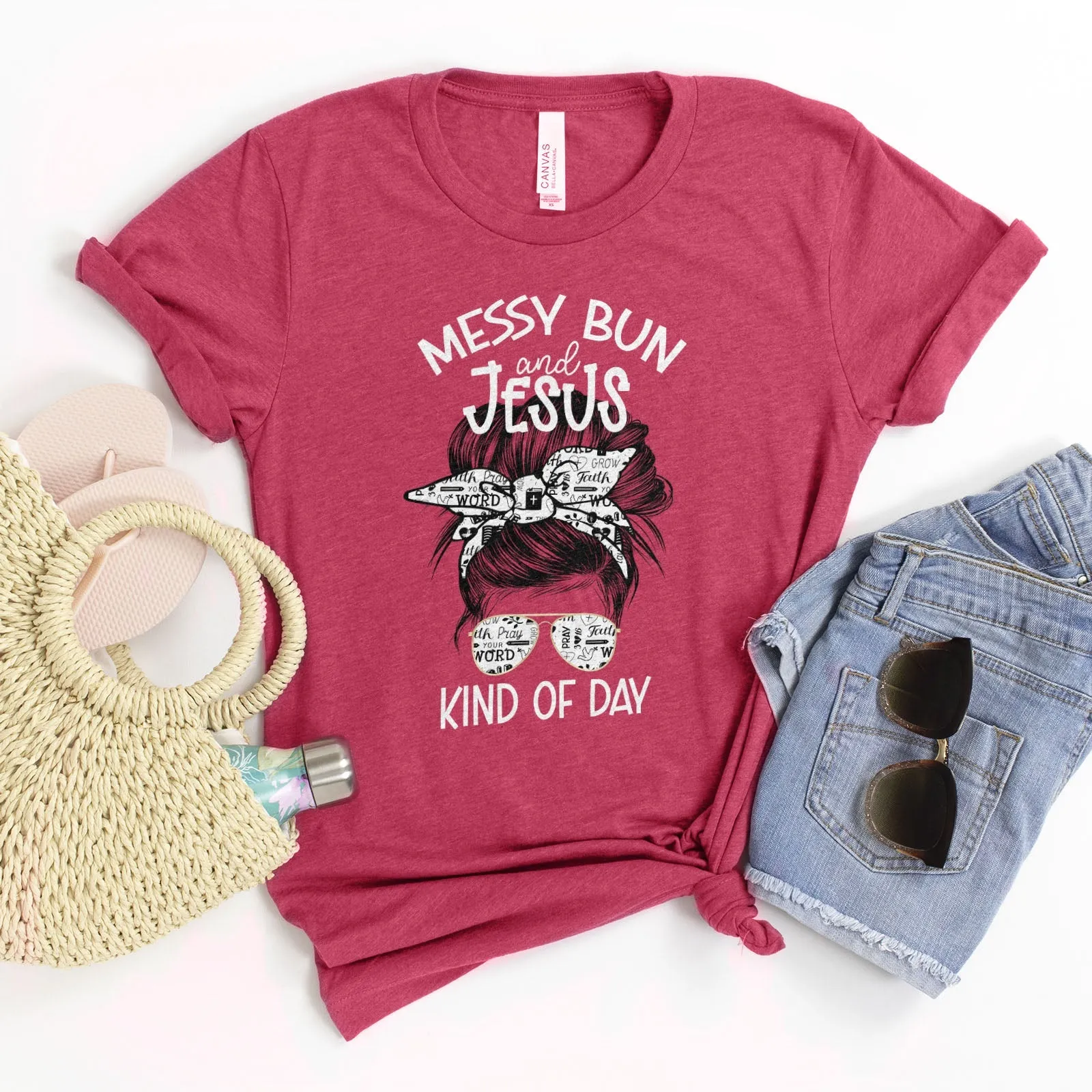 Messy Bun and Jesus Kind of Day Tee Shirts For Women - Christian Shirts for Women - Religious Tee Shirts