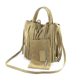 MF Angeline champagne fringe mini suede bag