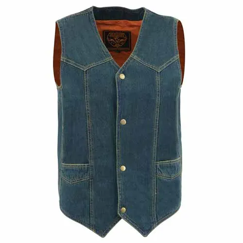 Milwaukee Leather DM1310 Men's Classic Blue Denim Western Style Cowboy Biker Vest w/ Snap Button Closure