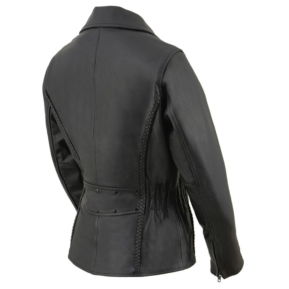 Milwaukee Leather LKL2711 Women's Braided Black Leather Motorcycle Rider Jacket w/ Studded Back