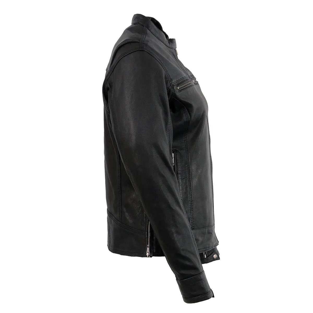 Milwaukee Leather MLL2551 Women's Scooter Black Leather Vented Lightweight Triple Stitch Motorcycle Jacket