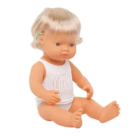 Miniland - Baby Doll - Caucasian Girl with Hearing Aid 38cm