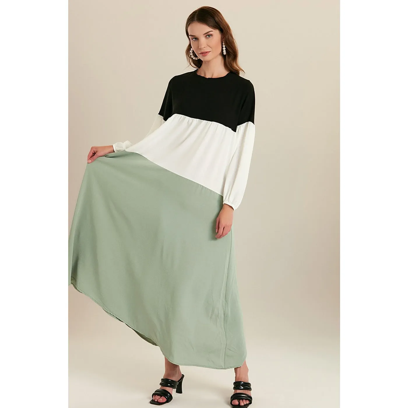 Mint Color Block Long Dress