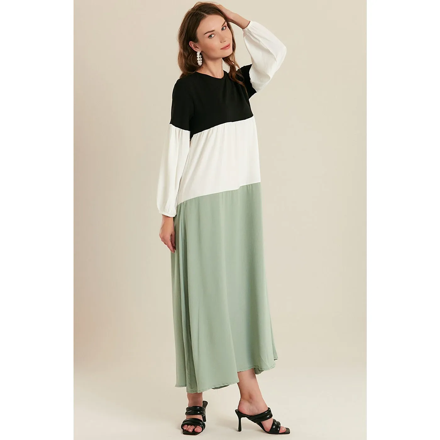 Mint Color Block Long Dress