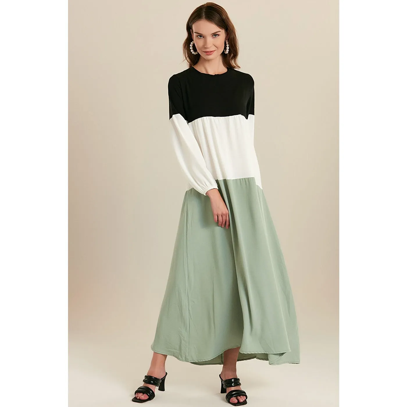 Mint Color Block Long Dress