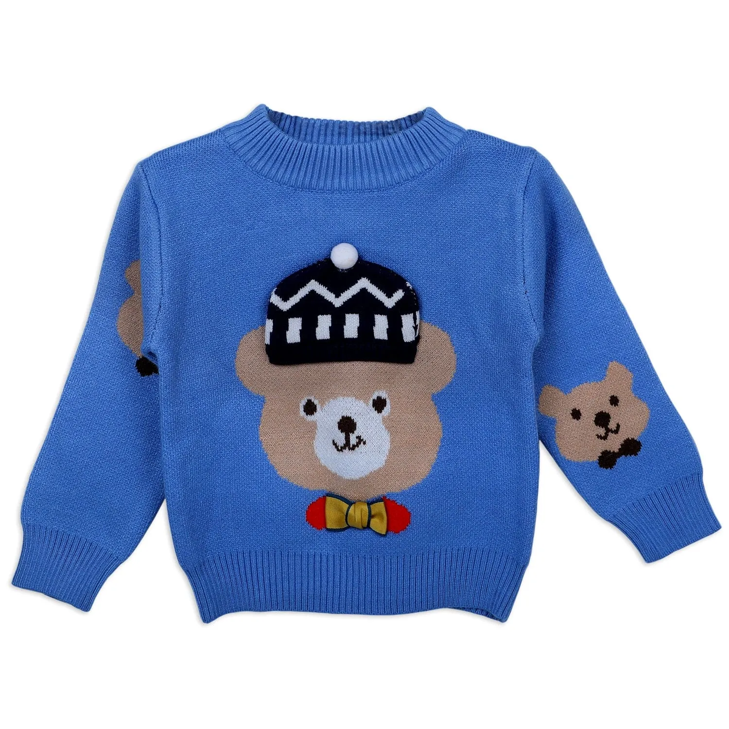 Mr. Bear Premium Full Sleeves Knitted Sweater With 3D Applique - Blue