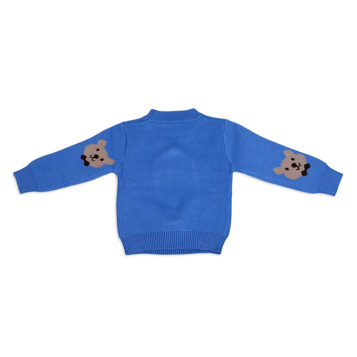 Mr. Bear Premium Full Sleeves Knitted Sweater With 3D Applique - Blue