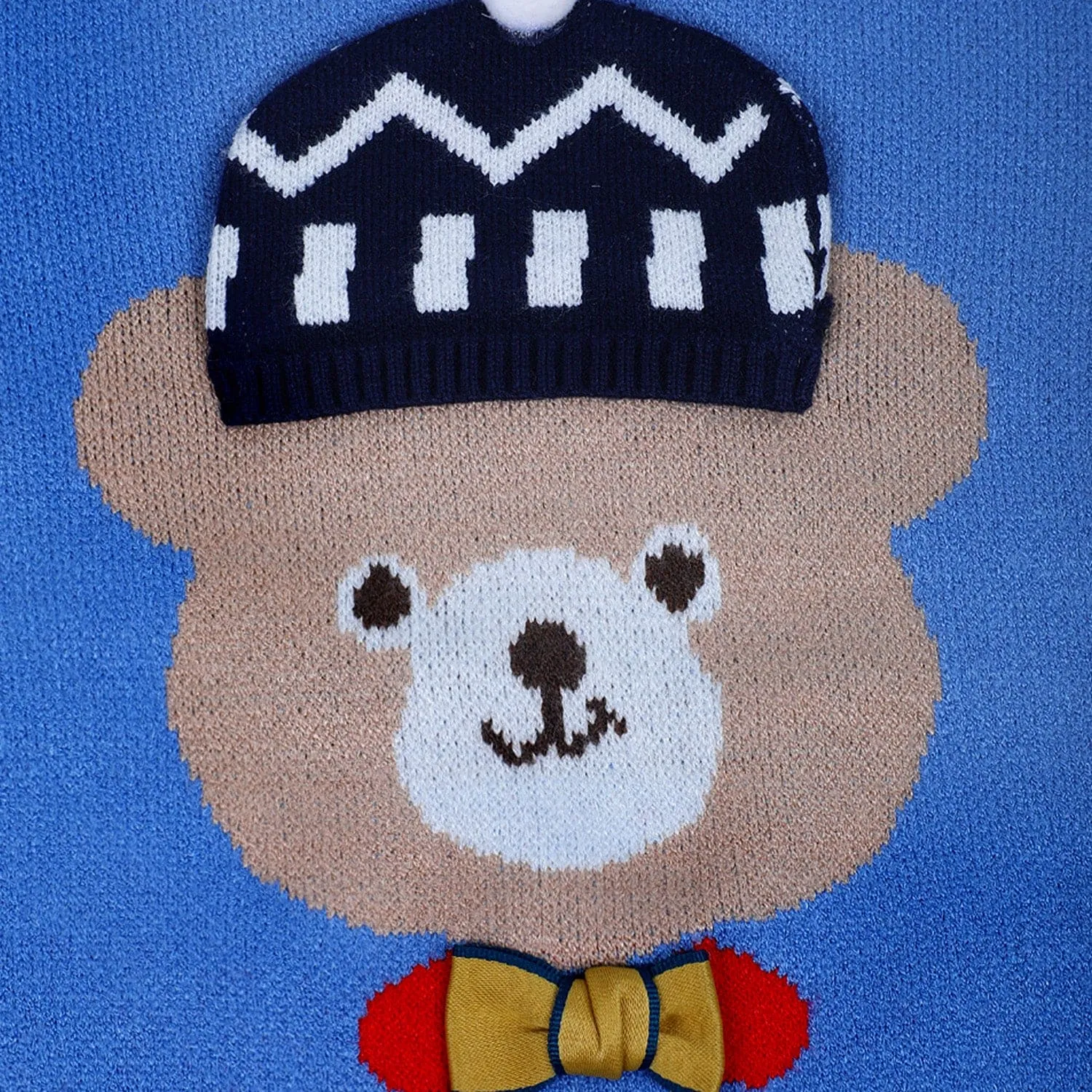 Mr. Bear Premium Full Sleeves Knitted Sweater With 3D Applique - Blue