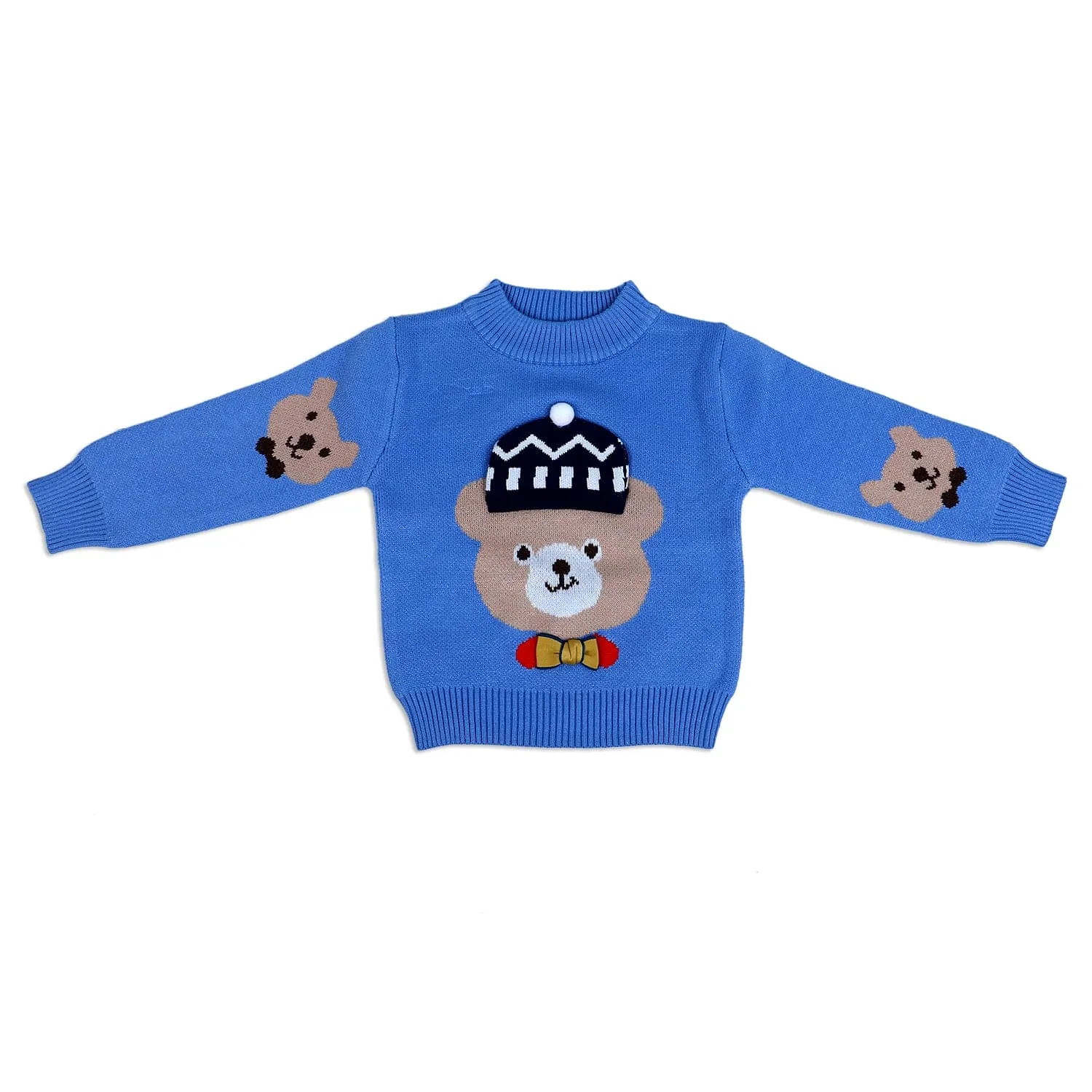 Mr. Bear Premium Full Sleeves Knitted Sweater With 3D Applique - Blue