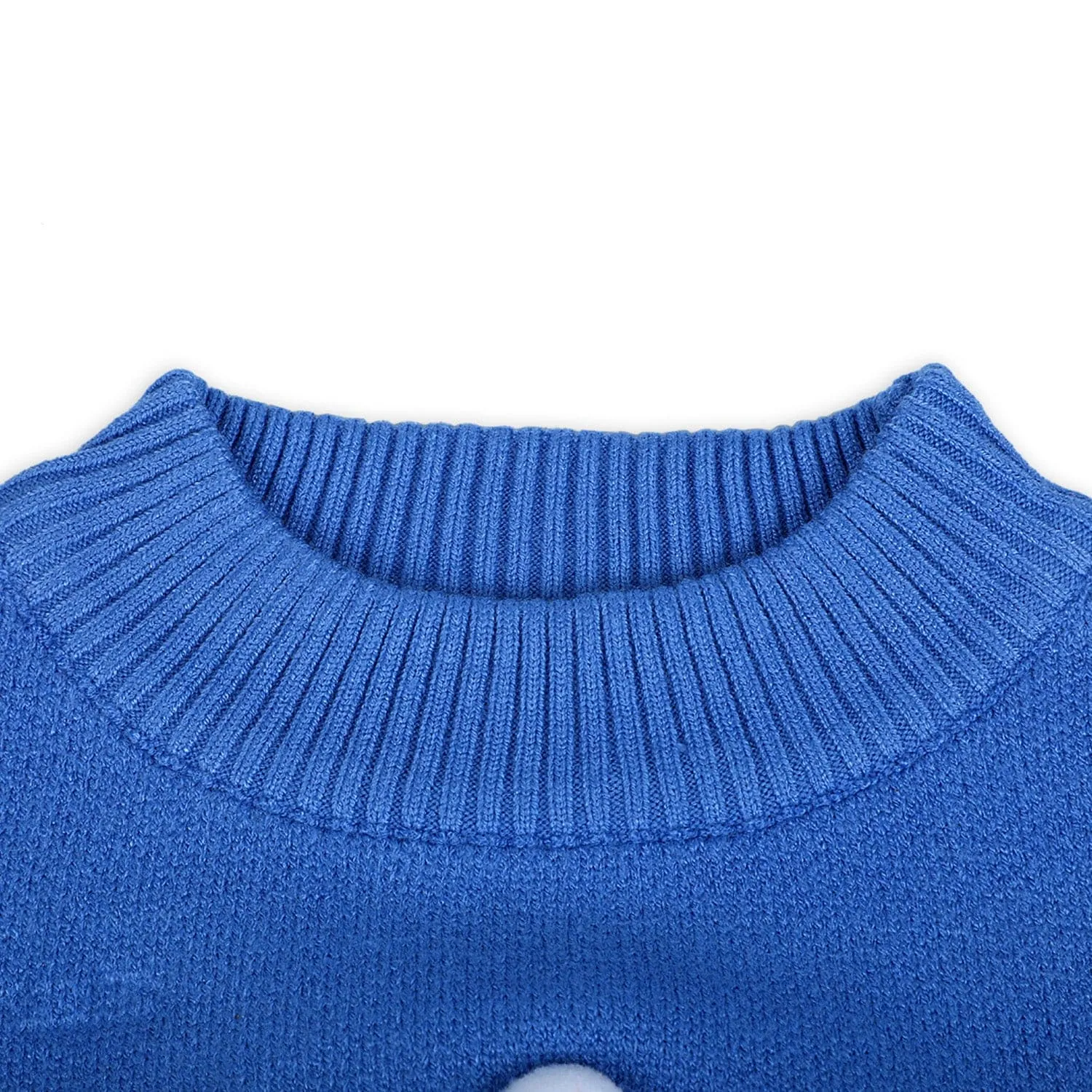 Mr. Bear Premium Full Sleeves Knitted Sweater With 3D Applique - Blue