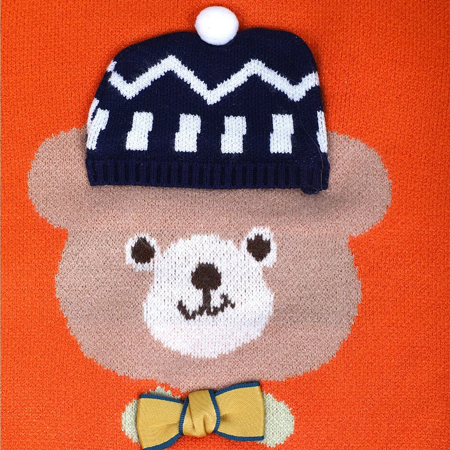 Mr. Bear Premium Full Sleeves Knitted Sweater With 3D Applique - Orange