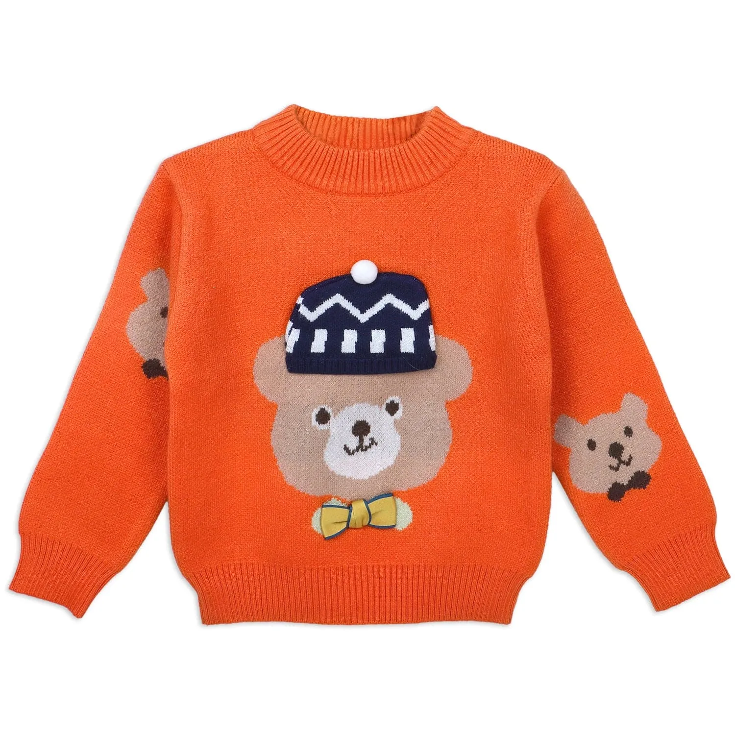 Mr. Bear Premium Full Sleeves Knitted Sweater With 3D Applique - Orange