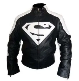 New Customized Men's Handmade Black Leather Red Super Man Style Biker Leather Jacket