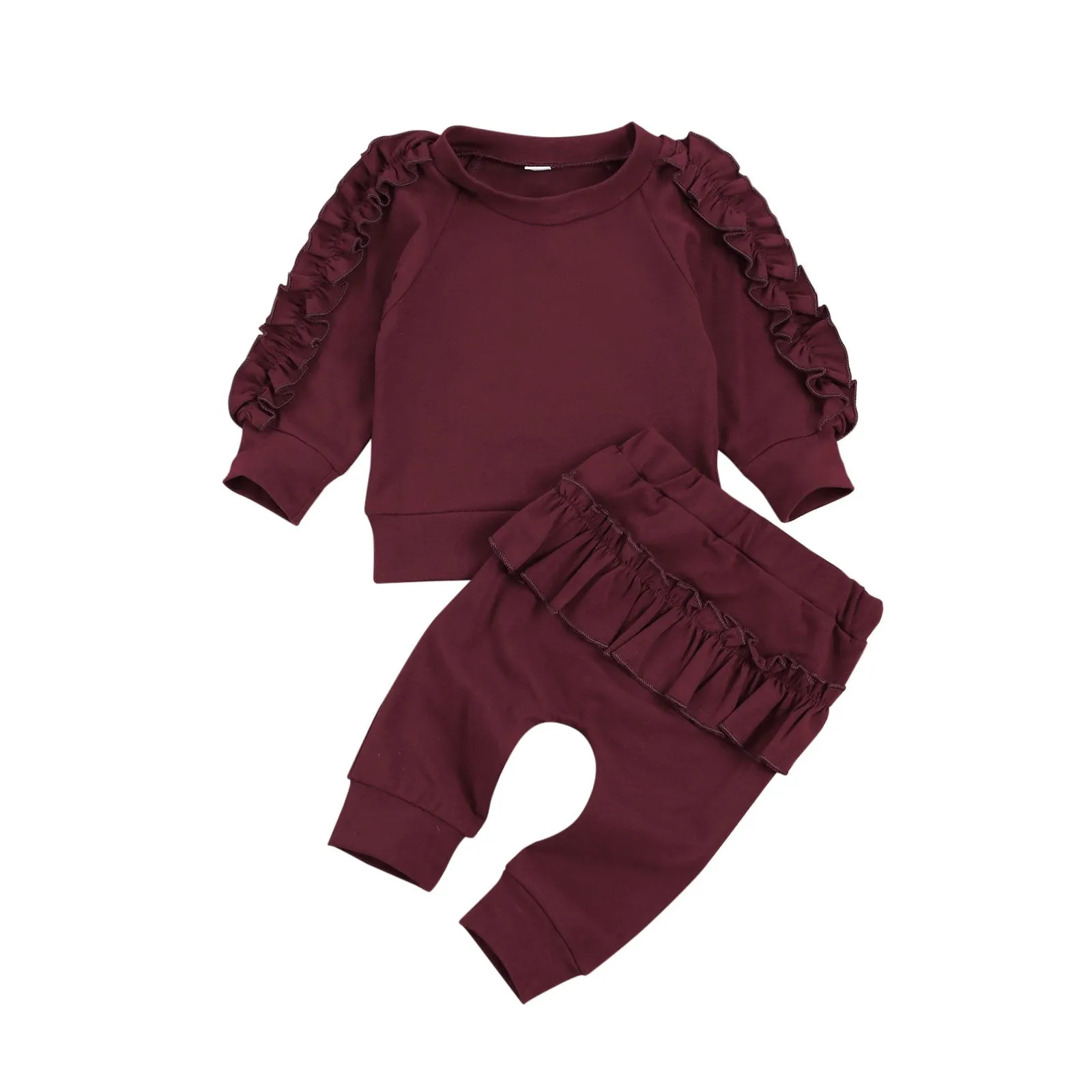 Newborn Baby Girl Autumn Clothing Set Long Sleeve Solid Cotton Soft Top Pants