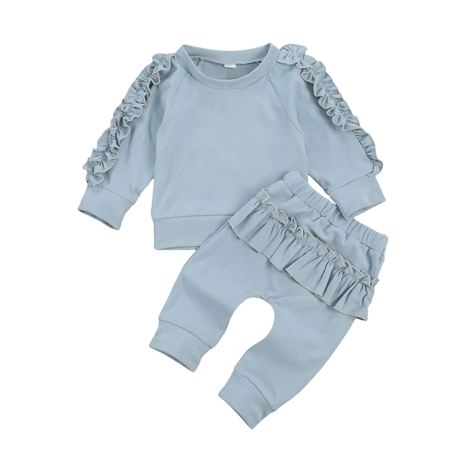 Newborn Baby Girl Autumn Clothing Set Long Sleeve Solid Cotton Soft Top Pants