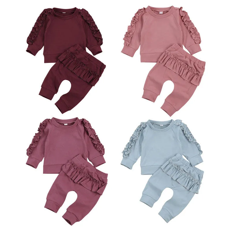 Newborn Baby Girl Autumn Clothing Set Long Sleeve Solid Cotton Soft Top Pants