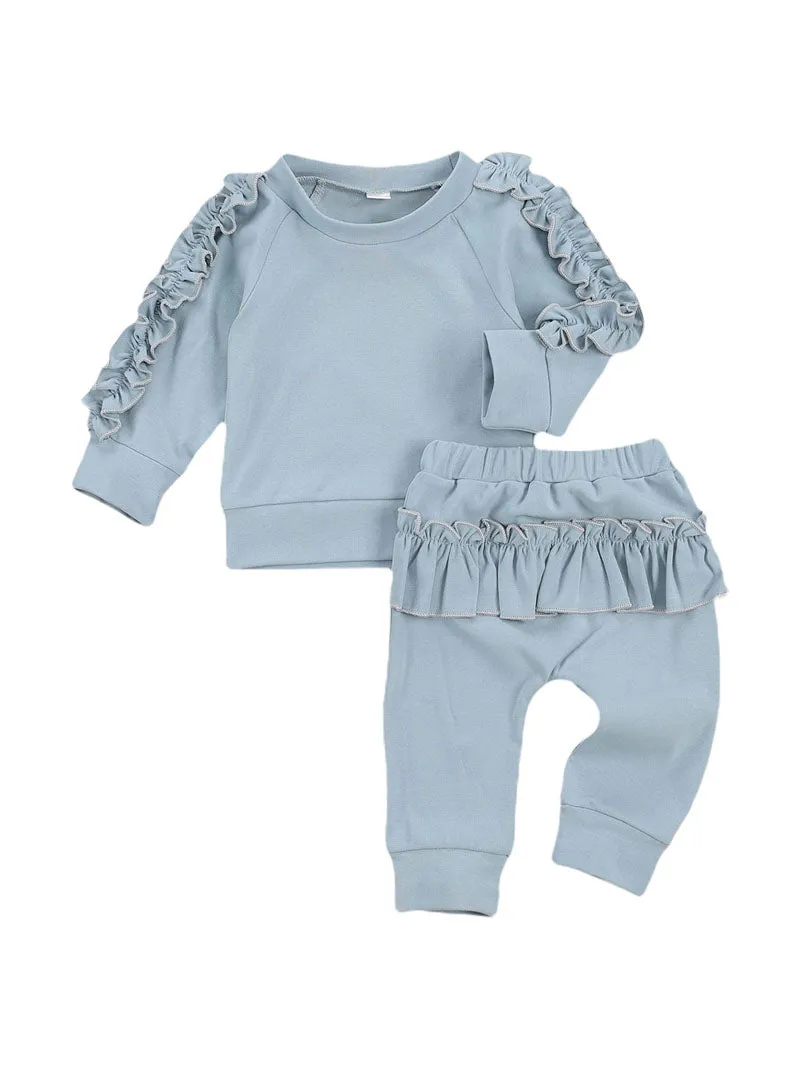 Newborn Baby Girl Autumn Clothing Set Long Sleeve Solid Cotton Soft Top Pants