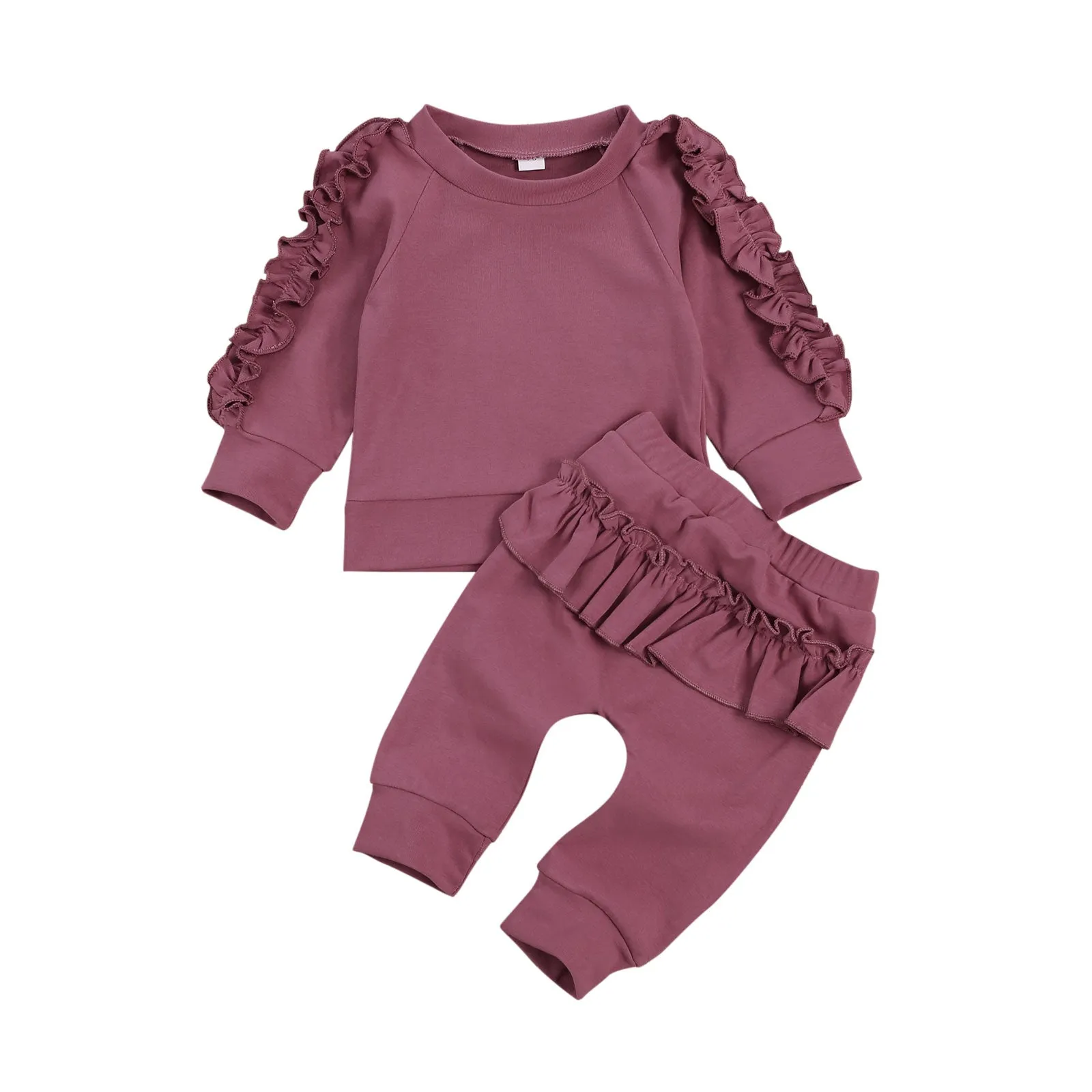 Newborn Baby Girl Autumn Clothing Set Long Sleeve Solid Cotton Soft Top Pants