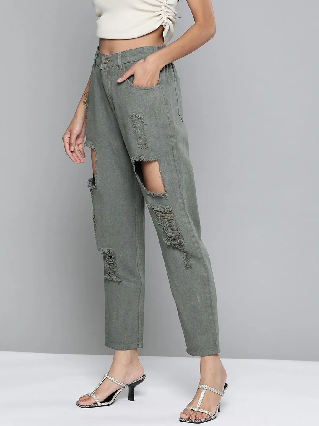 Olive Vintage Distress Jeans