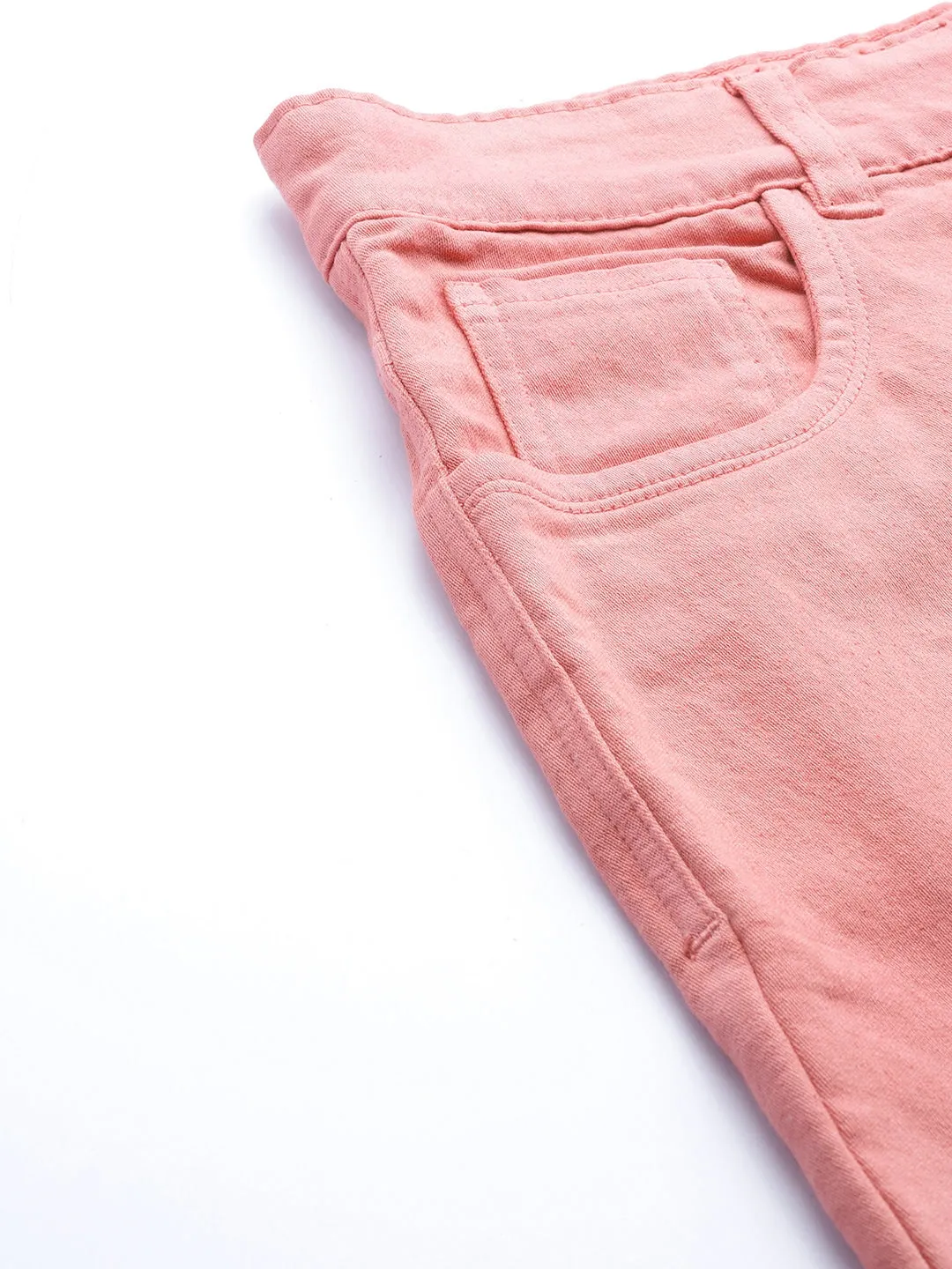 Pink Denim Raw Edge Basic Jeans