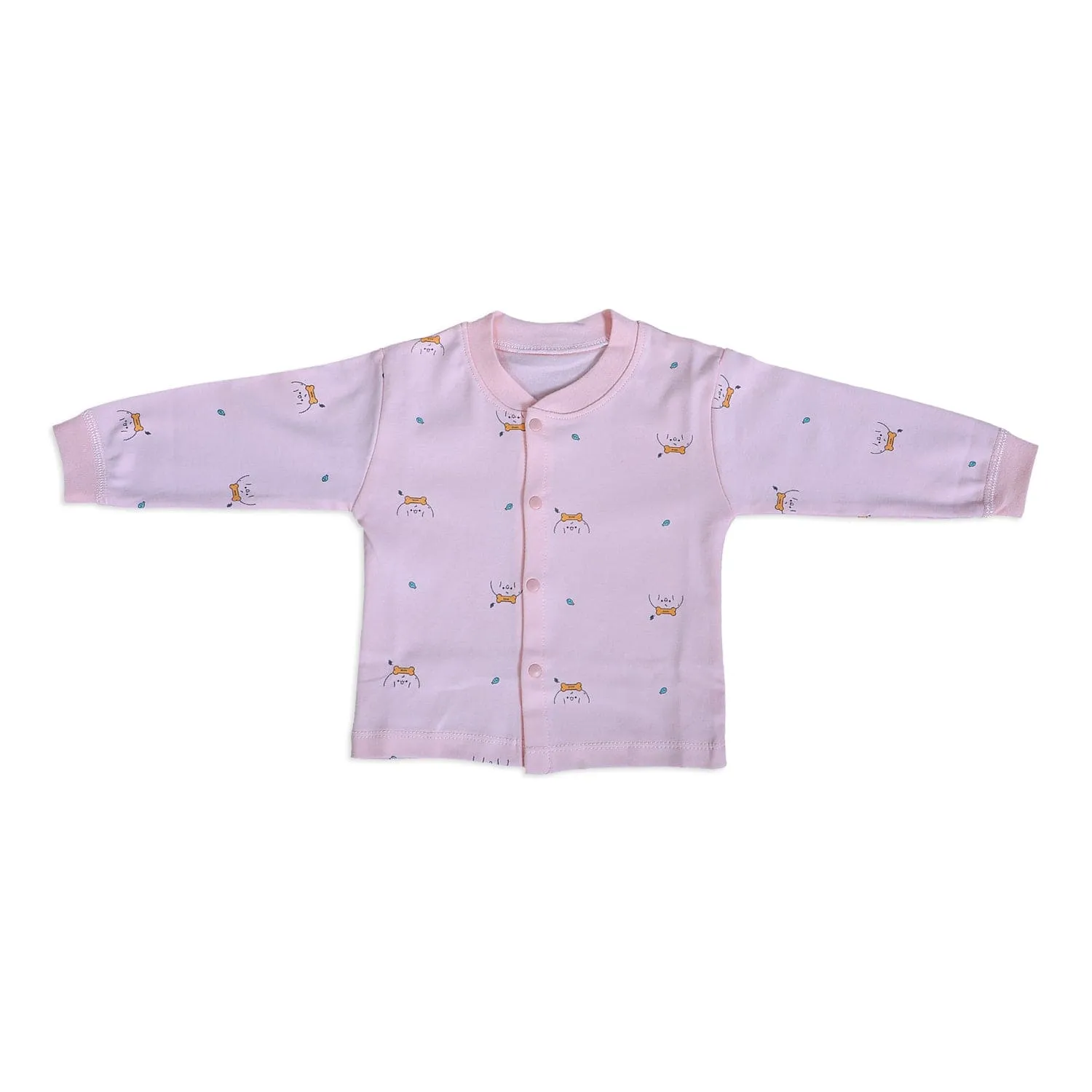 Puppy Face Full Sleeves 2 Piece Buttoned Pyjama Set Night Suit - Pink