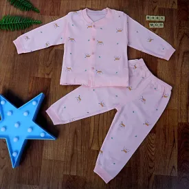 Puppy Face Full Sleeves 2 Piece Buttoned Pyjama Set Night Suit - Pink