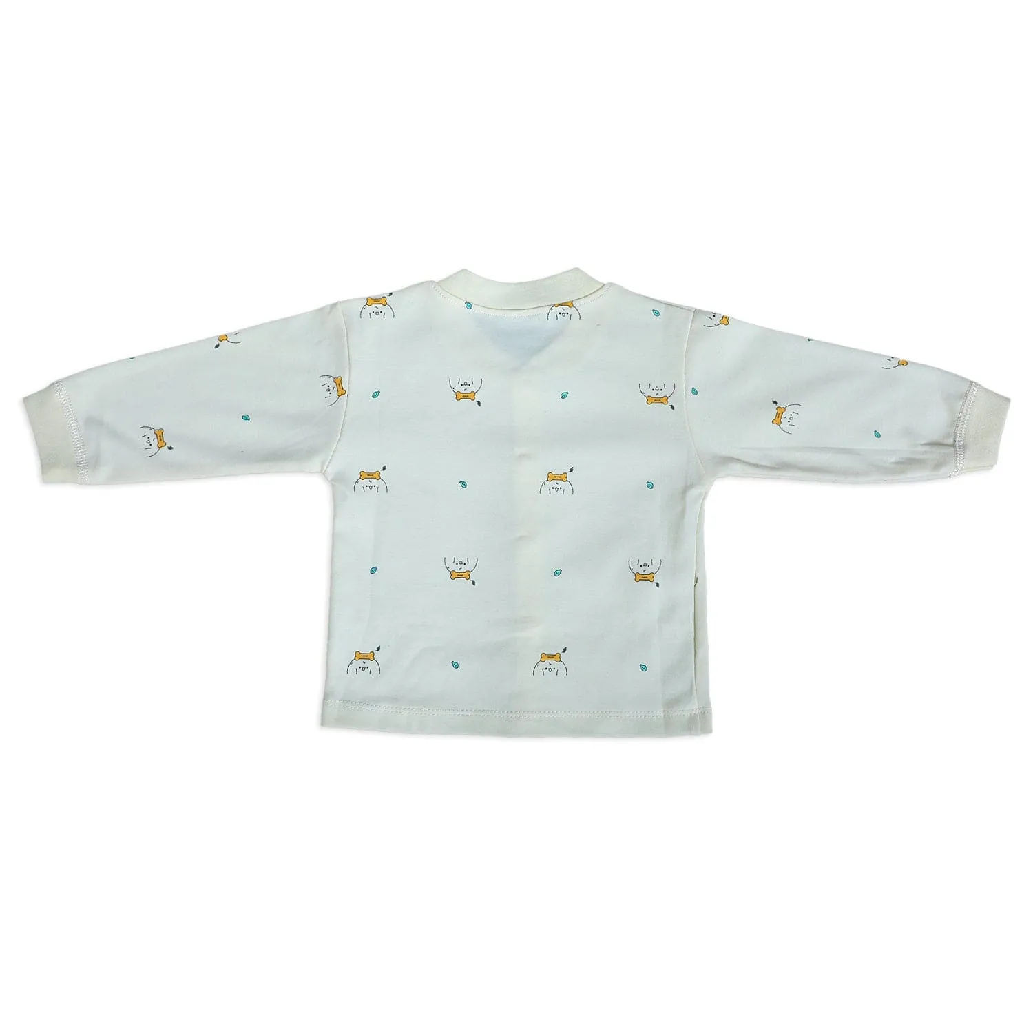 Puppy Face Full Sleeves 2 Piece Buttoned Pyjama Set Night Suit - Yellow