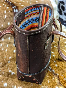 "Kristi Arizona Aztec" Handmade Brown Leather Shoulder Handbag