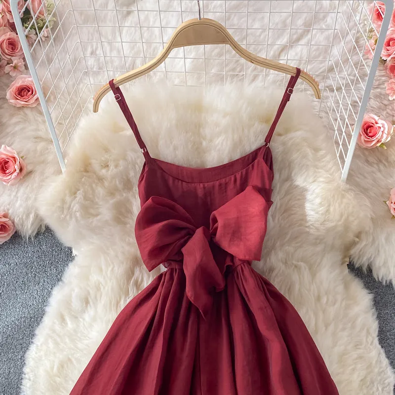 Red A line bow short dress fashion dress    S07