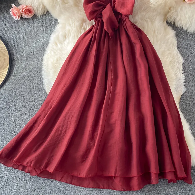 Red A line bow short dress fashion dress    S07