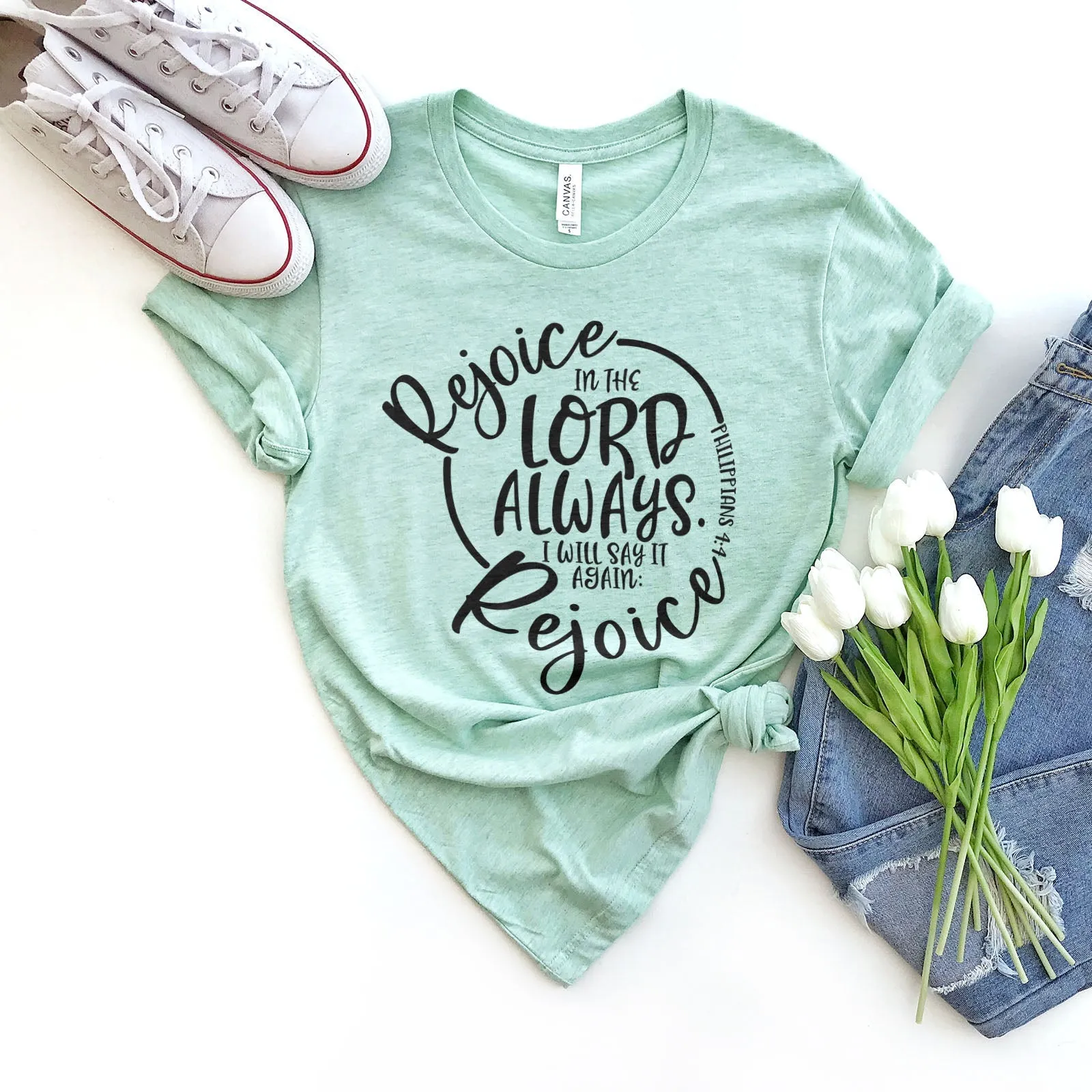 Rejoice in the Lord Philippians 4:4 Tee Shirts For Women - Christian Shirts for Women - Religious Tee Shirts