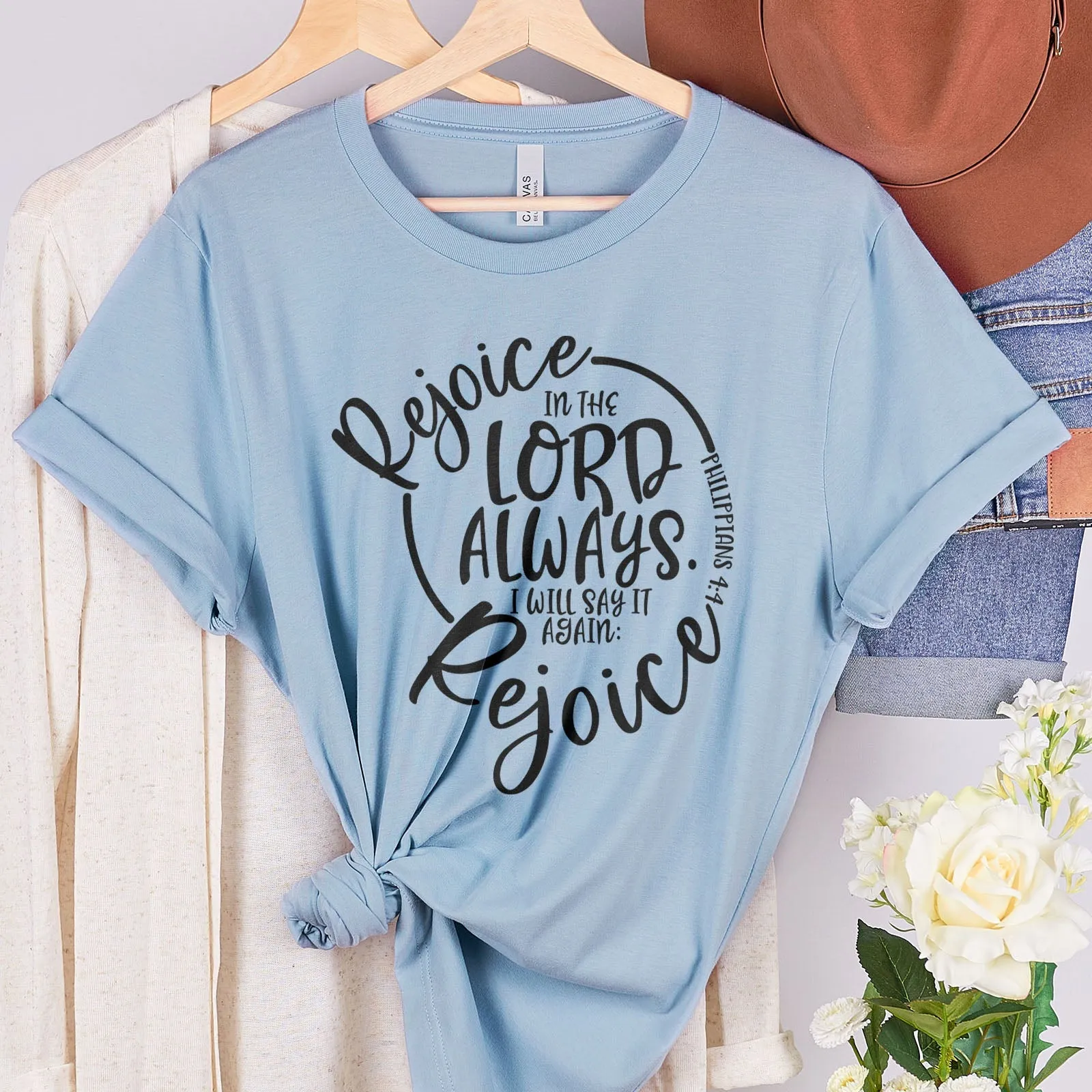 Rejoice in the Lord Philippians 4:4 Tee Shirts For Women - Christian Shirts for Women - Religious Tee Shirts