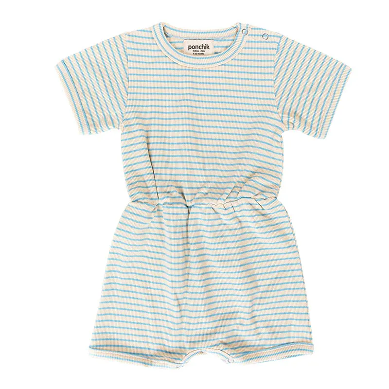 Ribbed Cotton Romper | Ocean Stripe