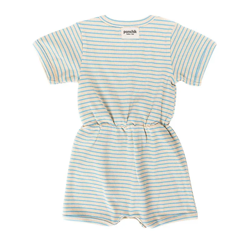 Ribbed Cotton Romper | Ocean Stripe