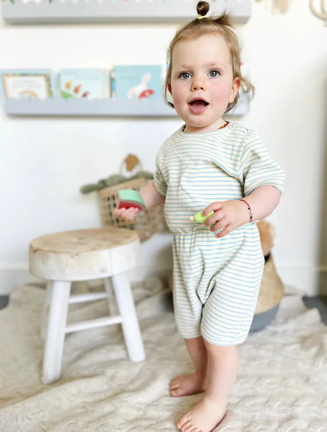 Ribbed Cotton Romper | Ocean Stripe